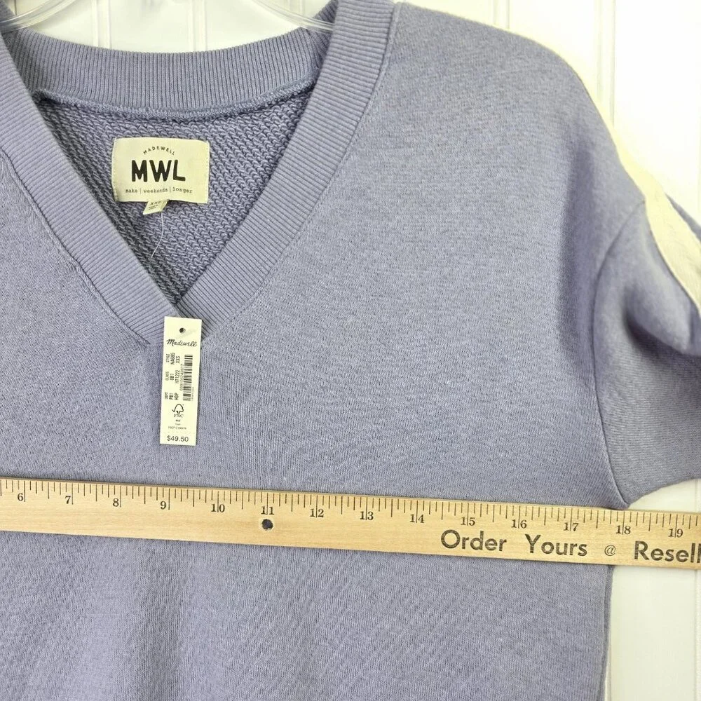 Madewell Top Womens XXS Purple Waffle Sweatshirt Short Sleeve Relaxed Fit Active - Picture 6 of 8